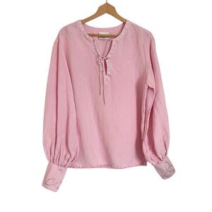 HolyClothing Pink Linen Balloon Sleeve Renaissance Boho Peasant Blouse size M